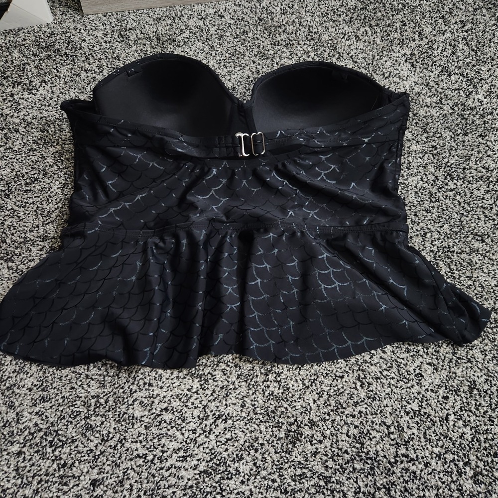 Mermaid Shiny Scales Sexy Black Bustier Peplum Tankini Swim Top Underwire 3X - Picture 6 of 7